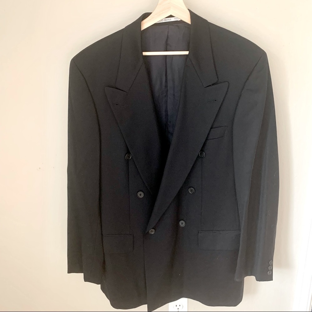 BOSS HUGO BOSS “Al Capone” Double Breasted Blazer Sport Coat Pure New Wool Blue - Picture 11 of 16